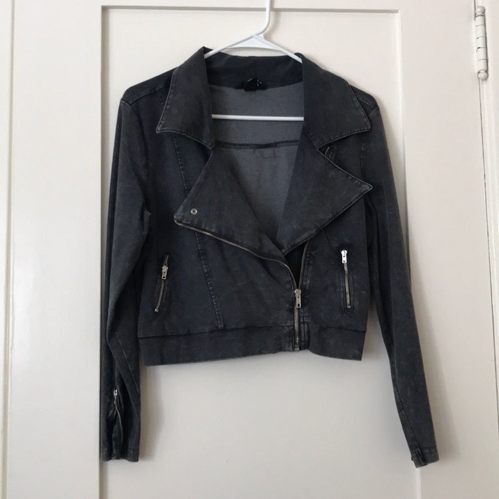 Stonewashed gray moto jacket cotton H&M